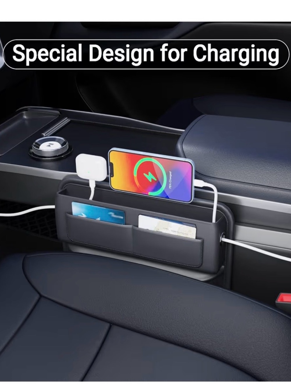 Car Seat Gap Catcher Organizer with Charging Slot - Black